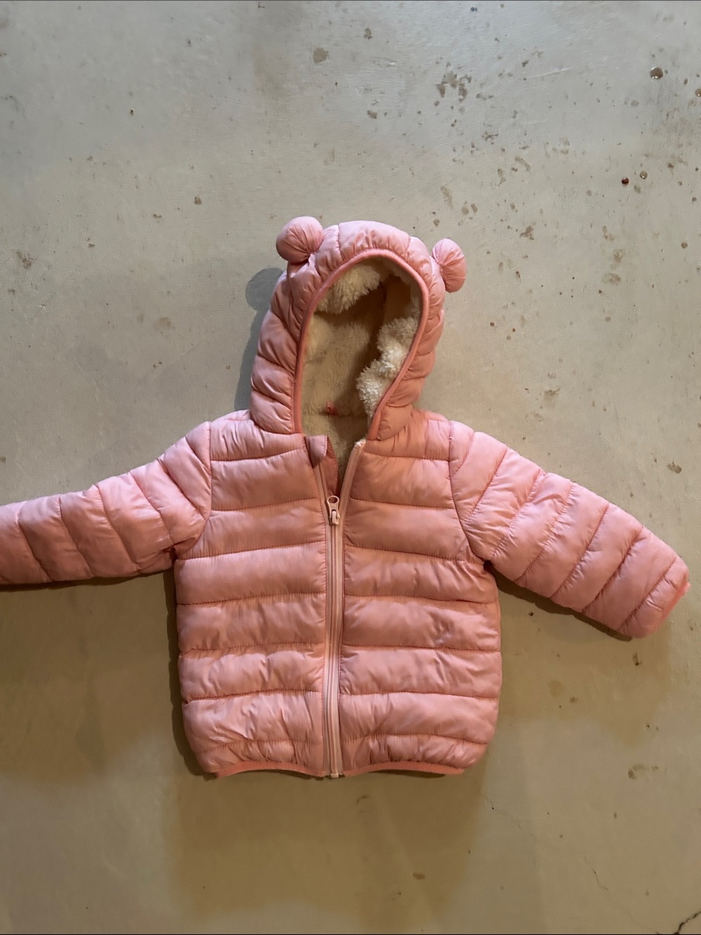 Infant Pink Hooded Puffer Jacket with Ear Details